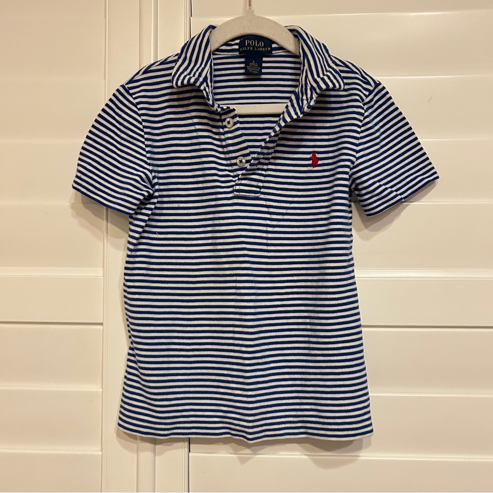 Polo Ralph Lauren Classic Polo Shirt Striped Navy White Size 6
